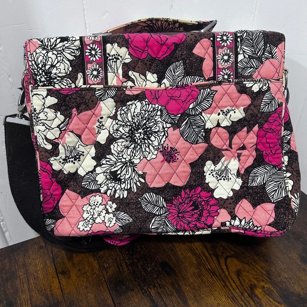 Vera Bradley Mocha rouge Quilted Laptop Messenger Bag Floral Crossbody Briefcase